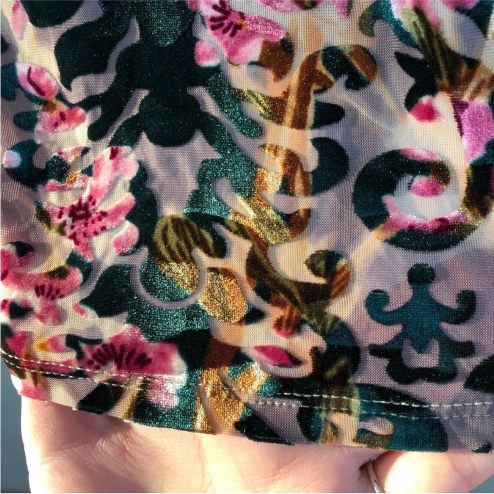Always Indigo Green Black Floral Velvet Sweater - Picture 12 of 16
